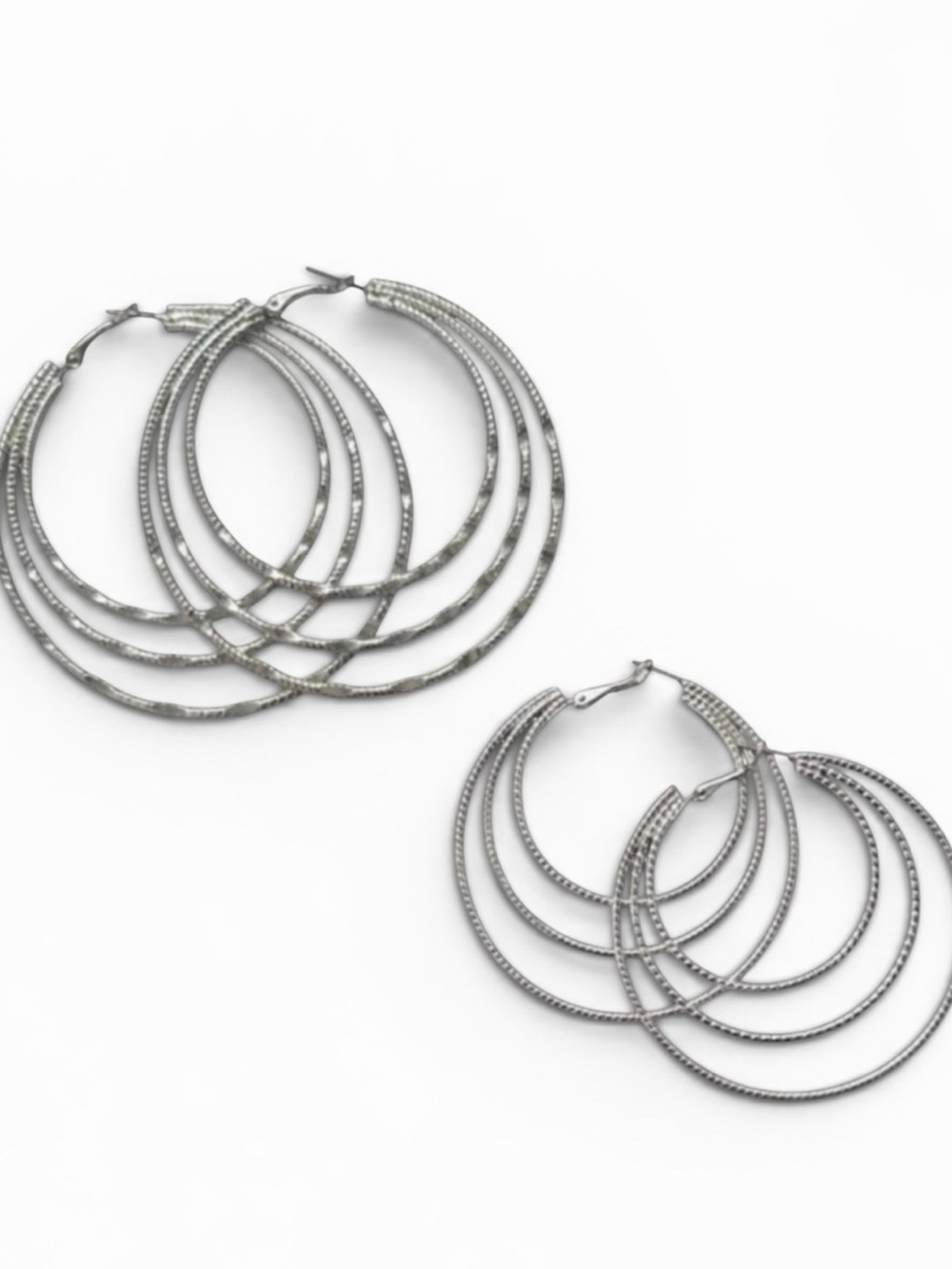 2 Pairs of Express Silver Textured Triple Row Hoop Earrings